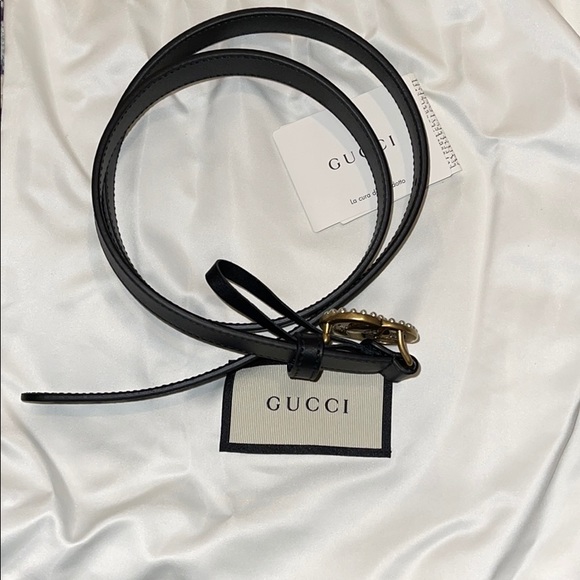 Gucci Leather belt with pearl Double G buckle - Picture 7 of 8